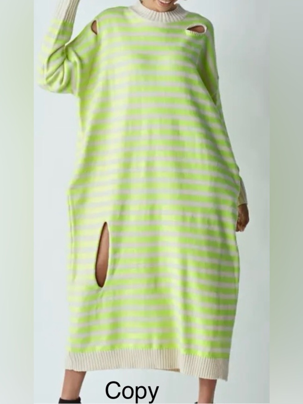 Neon Yellow/Green Striped Knit Dress